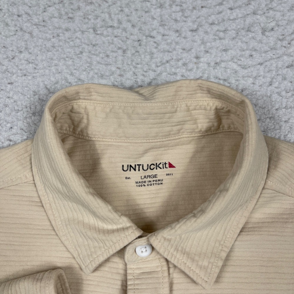 UNTUCKit Button Down Shirt Mens Large Tan Textured Cotton Long Sleeve Casual - Picture 3 of 13